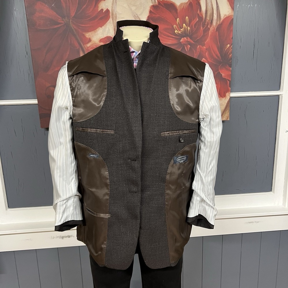 Pronto Uomo Blazer Sport Coat Men 40S Short Executive Fit Wool Brown Check - Picture 12 of 12